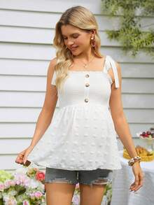 SHEIN Maternity Solid Color Button Shoulder Tie Casual Versatile Daily Wear Camisole - White - View 4