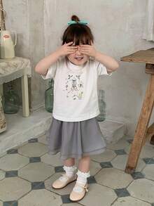 DAZY 女童圆领卡通水彩印花短袖上衣，夏季 - 白色 - 查看 3