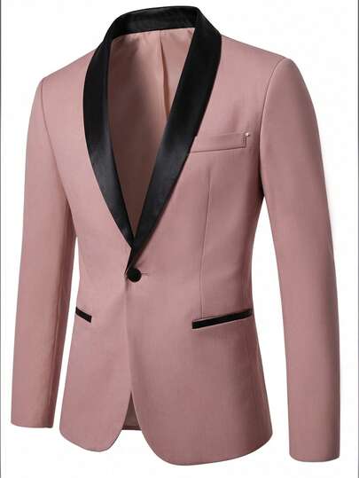 Manfinity Bizformal Men's Contrast Color Shawl Collar Long Sleeve Party Suit Jacket