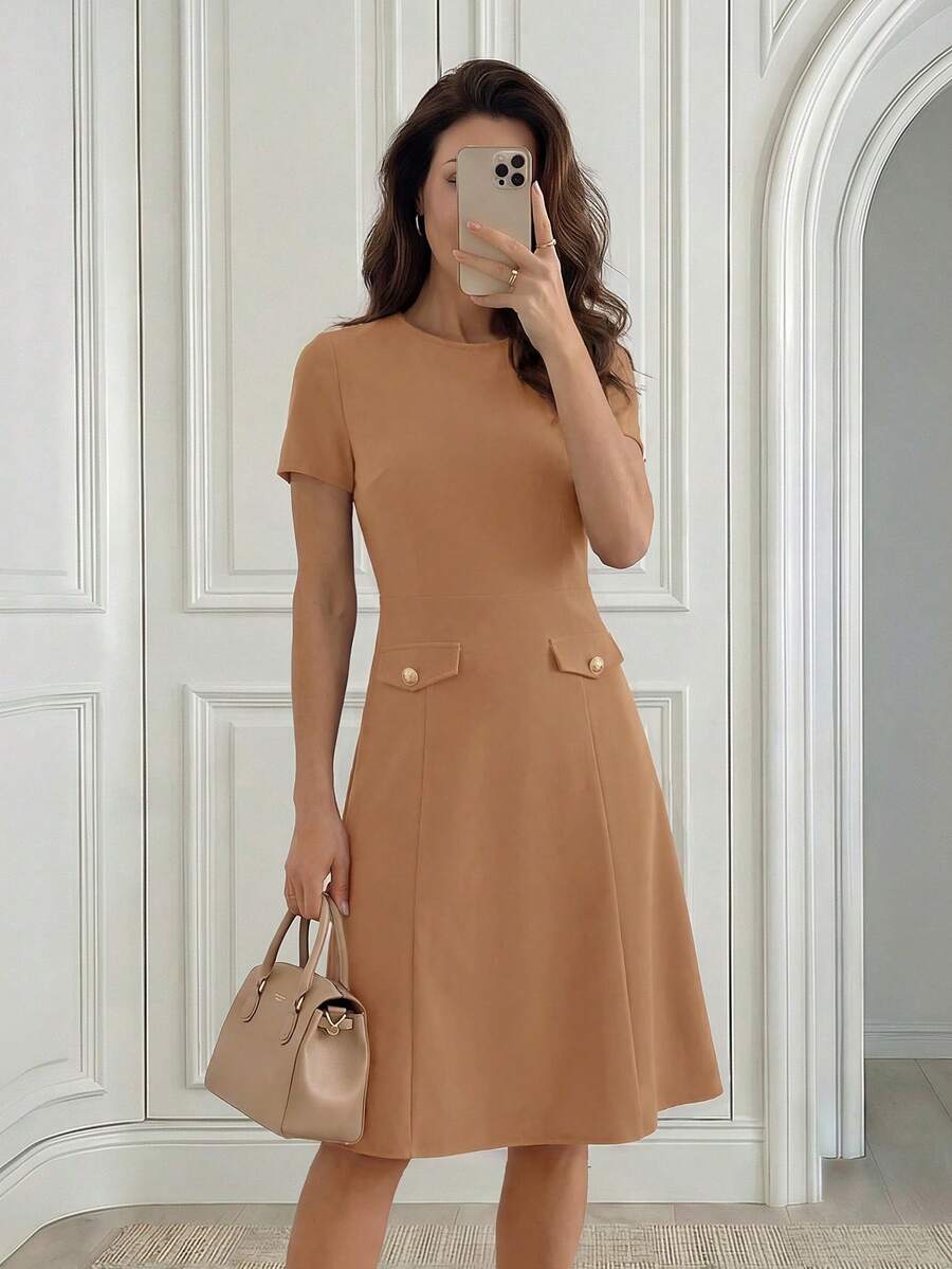 Medorina Váy dự tiệc dài vừa phải đính ren đen thanh lịch dành cho nữ - màu nâu - Xem 1