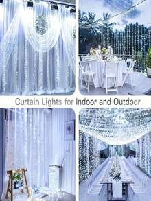 1PC 300/200/100 LED Curtain String Lights With Remote Control, 8 Modes, Size 298.7*298.7/201/100cm, USB Powered, Convenient USB Connection, Metal Curtain Light Decor, Bedroom Lighting - White - View 6