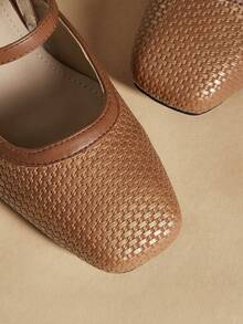 Rosivie Women's Woven Square Toe Chunky Heel Low Heel French Retro Caramel Brown Backless Slip-On Shoes, Suitable For Daily Commute In Summer - Brown - View 5