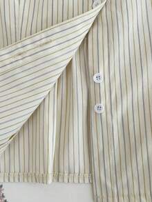 Elamini Women's Casual Commuter Versatile Waist Cinched Striped Shirt - Yellow - View 3