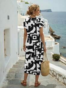 EMERY ROSE Women's Round Neck All-Over Print Casual Party & Travel Dress - Multicolor - View 3