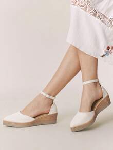 Styleloop 女士编织绳坡跟凉鞋，波西米亚复古美式西部音乐节派对装扮，度假必备单品，旅行必备 - 淺米色 - 查看 2