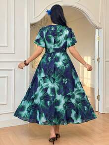 Celure 大码女式随机印花短袖扎染连衣裙长款女装 - 彩色 - 查看 2