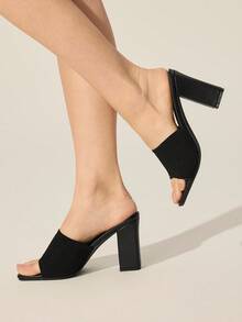 CUCCOO BASICS CUCCOO Minimalist Commuter Versatile Open Toe Mule High Heel Sandals For Christmas Spring Shoes - Black 3 - View 2