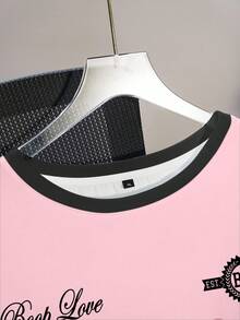 Betty Boop x SHEIN Plus Size Summer Casual Figure Graphic Contrast Trim Round Neck Short Sleeve T-Shirt - White - View 3