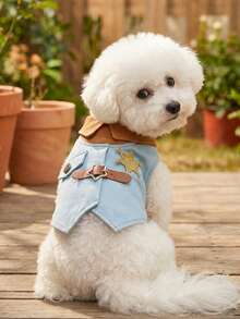 PETSIN 1 pieza Ropa universal para gato/perro, chaqueta con estilo de sheriff occidental, chaqueta con cuello de contraste elegante y fresca - Azul - Ver 2