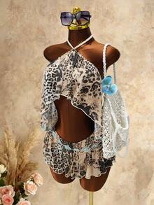 Mistrie Vestido mini con estampado de leopardo, asimétrico y con espalda descubierta, diseño único y chic de verano, ajustado al Body - Multicolor - Ver 1