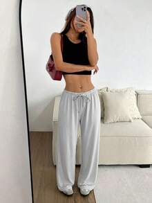 CovetEZ 女士柔软针织灰色休闲裤，春夏款 - 灰色 - 查看 4