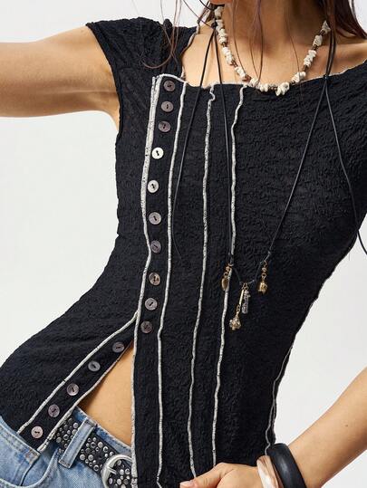 Bohemela Casual Solid Color Knit Fitted Blouse For Women