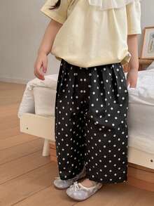 DAZY Baby Girls' Autumn New Korean Style Polka Dot Lantern Pants, Loose Casual Versatile Long Trousers Toddler Girls Clothes - Black - View 3