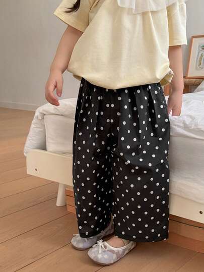 DAZY Baby Girls' Autumn New Korean Style Polka Dot Lantern Pants, Loose Casual Versatile Long Trousers Toddler Girls Clothes