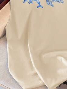 Manfinity Joysei 男士圆领海洋动物印花休闲百搭日常上衣 - 卡其色 - 查看 4