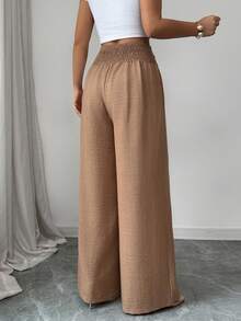 Selianne Linen Loose Flowy Wide Leg Pants, Casual Vacation Style, Suitable For Women In Summer - Apricot - View 2