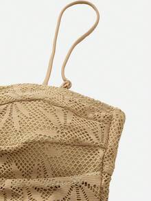 Swim Oasis 2026 SUMMER NEW  Women's Textured Fabric Metallic Hollow-Out 2 Pieces Set 2pcs/Set Summer Vacation Sexy Underwire Backless Spaghetti Strap Women One-Piece Swimsuit & Sarong Maxi Skirt Two Pieces Set Crochet Two Pieces Set Brown Two Pieces Set Women Two Pieces Set Women Bikini Cover Up Set Brown Formal Skirt Brown Wedding Guest Skirt Rose Gold Skirt Women Earth Tone Skirt Bronze Skirt Beach Outfits, Music Festival Outfits, Vacation Outfits, Seaside Dates, Holiday Outfits, Sexy, Elegant, Casual Outfits, Beach Party Outfits, Pool Party Outfits - Khaki - View 8