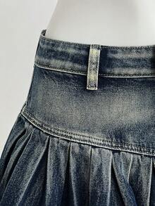 Elamini Falda vaquera plisada con efecto ombré lavado en estilo vintage casual - Azul lavado oscuro - Ver 4