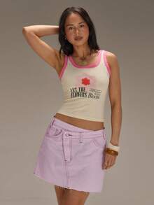 Athîral 女士休闲粉色不对称腰牛仔迷你裙 - 粉色 - 查看 4