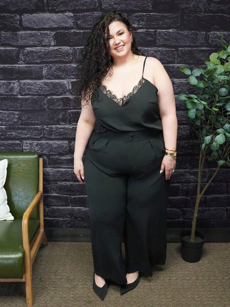 Truni 大码办公室女性服装，黑色高腰直筒休闲裤，简约时尚，适合日常穿着，适合秋冬春夏服装 - 黑色 - 查看 3