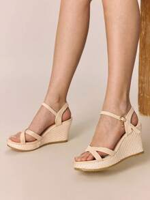 Styleloop Women's Platform-Soled Wedge Sandals Red Summer Open-Toed Straw Rope Woven Shoes Bohemian Vacation Dress Shoes Roman Beach Sandals Holiday Travel Essential Boho Cowgirl Outfit - Beige - View 7