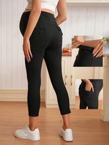 SHEIN Quần legging bầu dáng ôm, màu trơn, kiểu dáng thường ngày. - màu đen - Xem 1