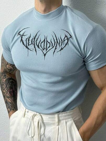 GymBeat Men's Gothic Pattern Casual Versatile Daily Wear & Sports Short Sleeve T-Shirt