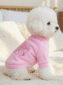 PETSIN 1pc Pink Pet Jumper, Featuring Elegant Pink Flowers Paired With Sparkling Rhinestone Decorations, A Comfortable Style Suitable For Both Cats And Dogs - Pink - View 4