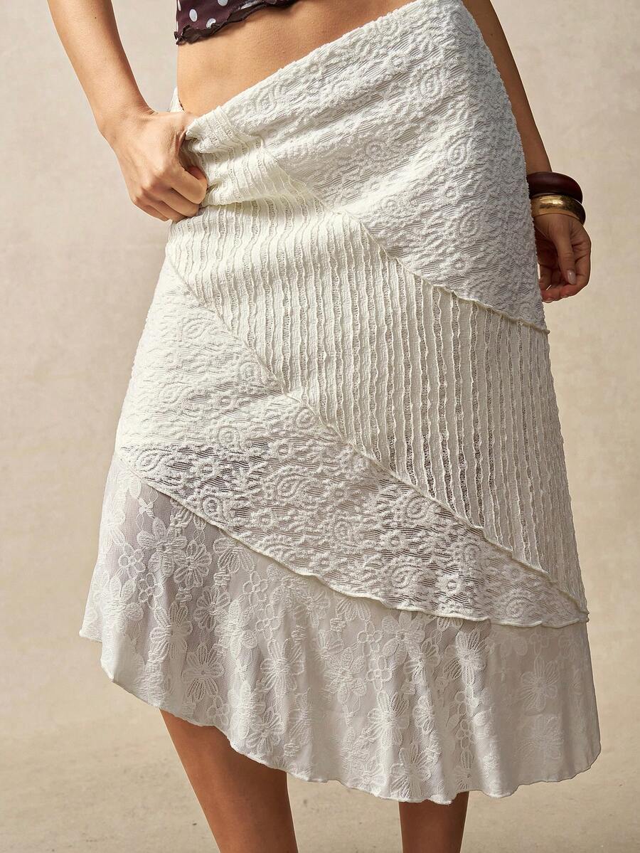 Bohemela Chân váy nữ thiết kế jacquard ghép mảnh, vạt bất đối xứng, thích hợp cho kỳ nghỉ xuân/hè. - trắng - Xem 1