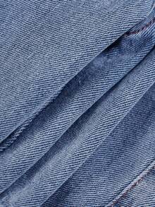 SHEIN 男童夏季复古休闲拼接宽松蓝色牛仔短裤，带侧袋，适合春夏穿着，春假穿搭 - 中等水洗藍 - 查看 8