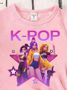 SHEIN Young Girls' Minimalist Printed Round Neck Basic Short Sleeve T-Shirt - Pink - View 6