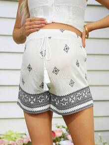 SHEIN 孕妇流苏抽绳腰带休闲百搭日常短裤 - 彩色 - 查看 1