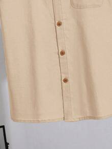 SHEIN Tween Boy Casual Loose Comfortable Contrast Color Button-Down Short Sleeve Shirt - Camel - View 5