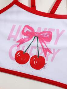 Cute Cherry Print Backless Young Girls Camisole Bikini Top - Red and White - View 6