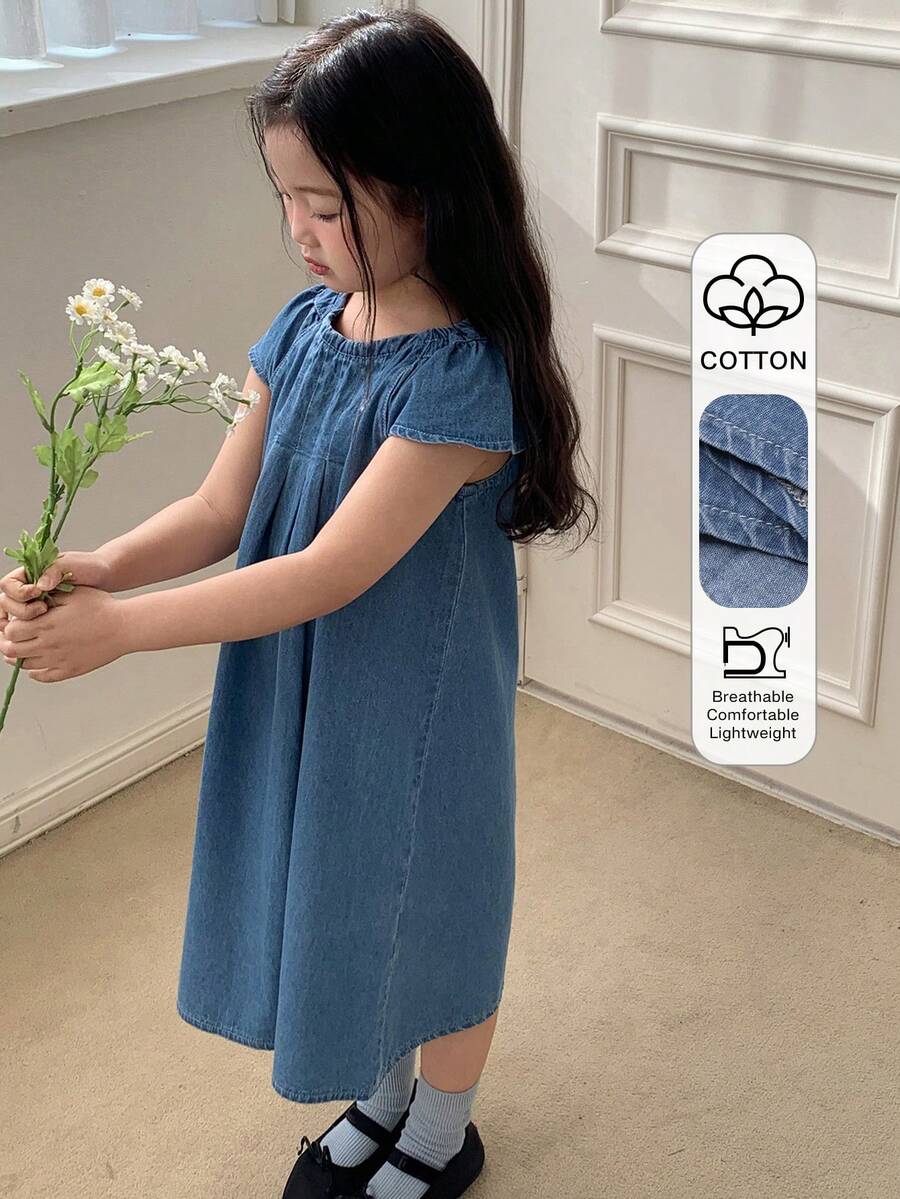 DAZY 女童牛仔背带裙，秋季款 - 藍色 - 查看 1