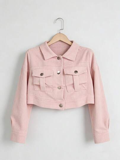 Chaqueta corta de pana con detalle de solapa y hombros caídos para primavera/invierno