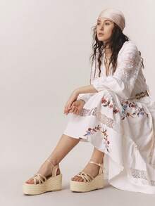 Styleloop Ladies, Straw Rope, Buckles, Lame-Heeled Platform Sandals, Vacation Atmosphere, Summer Wear, Travel Essentials - Rose Gold - View 2