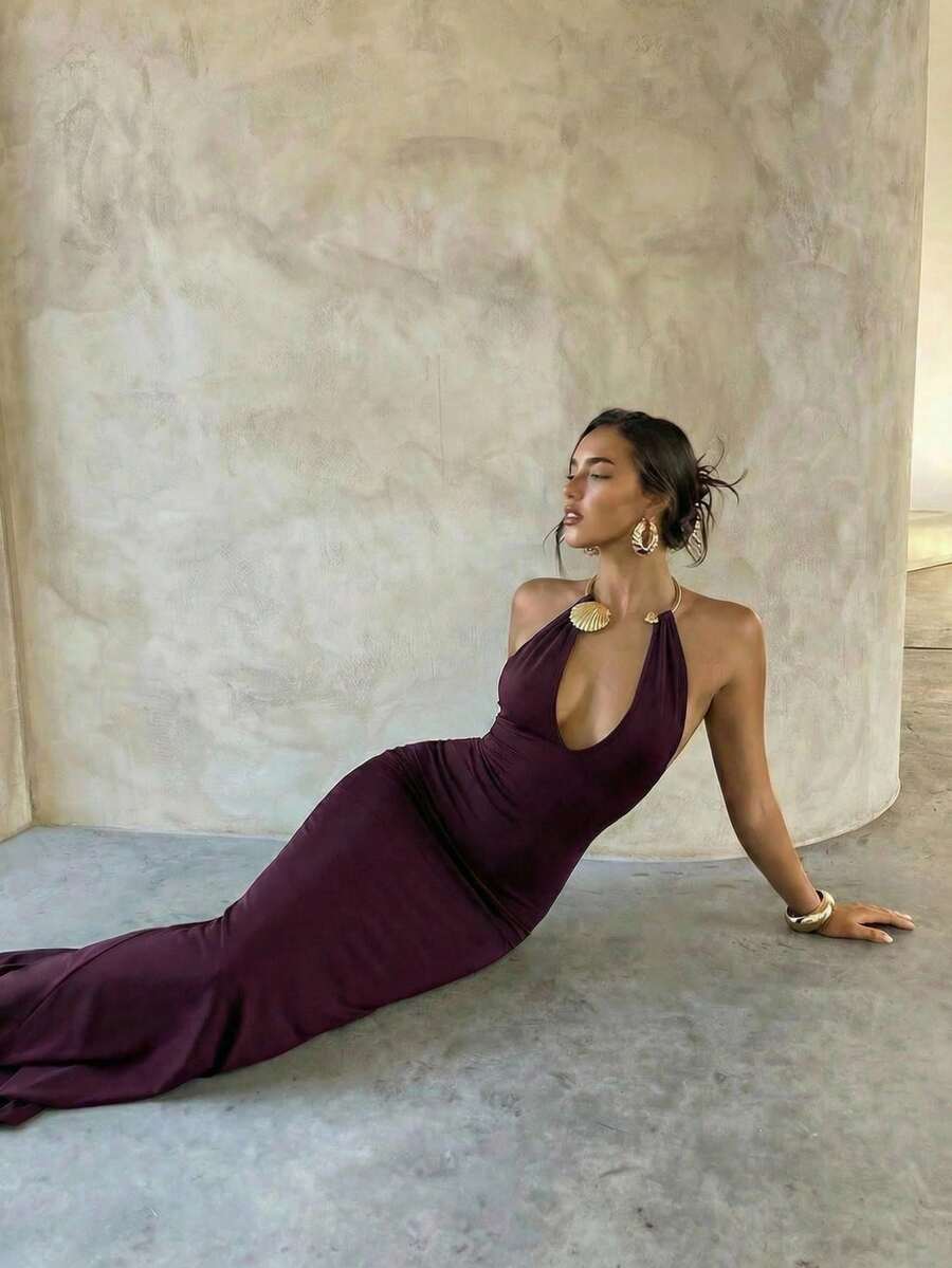 Aloruh Women's Casual Elegant Extra Long Dress/Wine Red Dress/Party/Nightclub/Vacation Sexy Mini Dress/Summer Dress - Rose Red - View 1