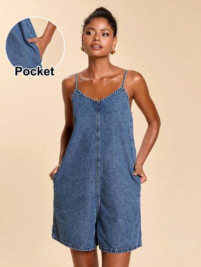 Travachic Women's Denim Overalls, Summer Suspender Jumpsuit Shorts With Pockets, Summer Vacation Outfit