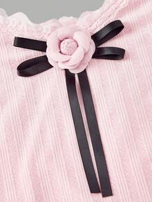 SHEIN MOD Pink 3D Floral Bow Vest With Lace Trim , Sweet And Cute, Date, Party, Women's Summer And Spring Wear, Spring Break, Vacation, Picnic, Festival, Birthday - Pink - View 3