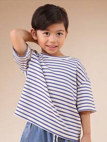 SUMWON Oversized Striped Short Sleeve Crew Neck T-Shirt For Boys Casual Summer Top Everyday Wear - Blue - View 5