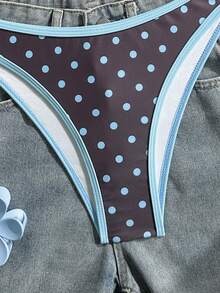 Swim Mod Summer Women's 2pcs Polka Dot Print Spaghetti Strap Backless Crop Top And High Cut Bikini Bottoms Swimsuit Set - Multicolor - View 5