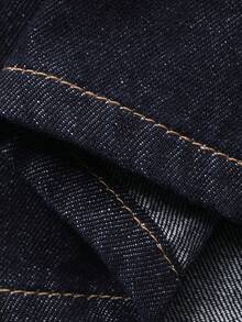 DAZY 少女夏季休闲水洗阔腿牛仔短裤 - 深色水洗藍 - 查看 4