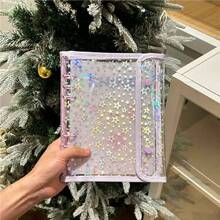 1pc Fashionable Star Printed 6-Ring A5 PVC Zipper Binder Planner, Album For Idol Photo Card & Collection,Back To School,School Supplies - Multicolor - - View 8