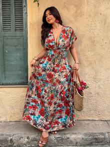 EMERY ROSE 大码女式碎花深V领短袖休闲连衣裙，随机印花 - 彩色 - 查看 4