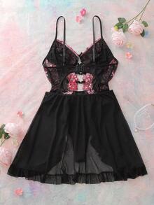 FloralLove Bộ đồ lót 2 mảnh có thể tháo rời, thiết kế lưới thêu gợi cảm dành cho nữ - màu đen - Xem 7