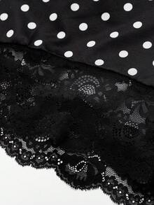 SHEIN Elenzya 大码女士休闲夏季蕾丝拼接波点印花短裤，高腰提臀瑜伽无缝紧身短裤，适合健身、骑行、返校、教师服装 - 黑色 - 查看 5