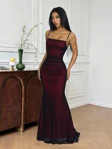 SHEIN PETITE Đầm maxi dáng suông, xếp ly, đuôi cá, ôm sát, thanh lịch dành cho nữ, đầm dạ hội sang trọng, đầm maxi đỏ, đầm maxi ôm sát cơ thể, đầm dự tiệc cưới, đầm dự tiệc cưới thanh lịch, đầm dự tiệc cưới cho nữ, quần áo mùa thu cho nữ, quần áo Giáng sinh cho nữ, B2, đầm dự tiệc cưới mùa thu - Nhiều màu - Xem 5