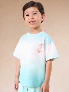 SUMWON 男童夏季渐变色T恤和短裤套装，棕榈树图案印花套装 - 綠色 - 查看 3