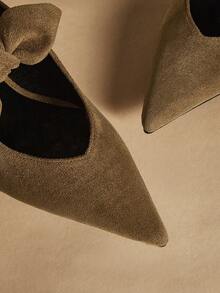 Rosivie Ballet Lace-Up Straps Pointed Kitten Heel Stiletto High Heels Shoes Leather Shoes - Brown - View 5